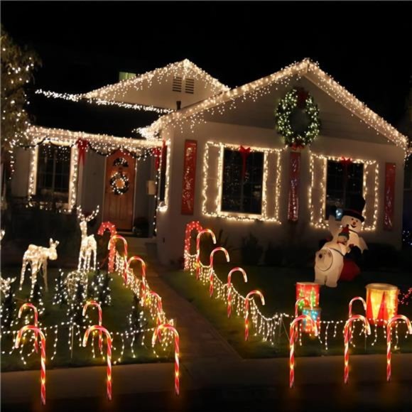 24 Pack Waterproof Solar Christmas Candy Cane Lights, Stake Lights with 8 Modes - Picture 4 of 7